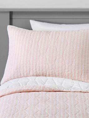 NEW Pillowfort Striped Chambray Just Peachy/White Pillow Sham, Standard